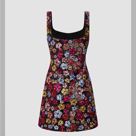 Cider FLORAL SEQUIN SCOOP NECKLINE SPLIT MINI DRESS L RP-16 - Picture 5 of 5